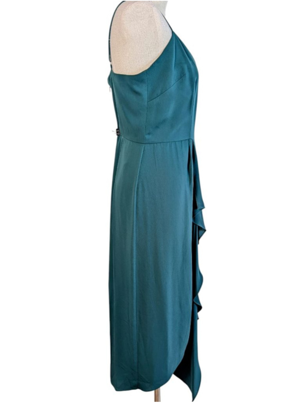 Gianni Bini Emerald Green Asymmetrical Ruffle Midi Dress Slip Strappy Size 8 - Picture 4 of 12